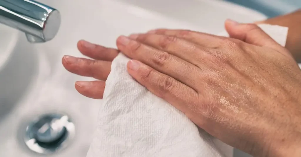 Rinse and dry your hands to remove acrylic dust