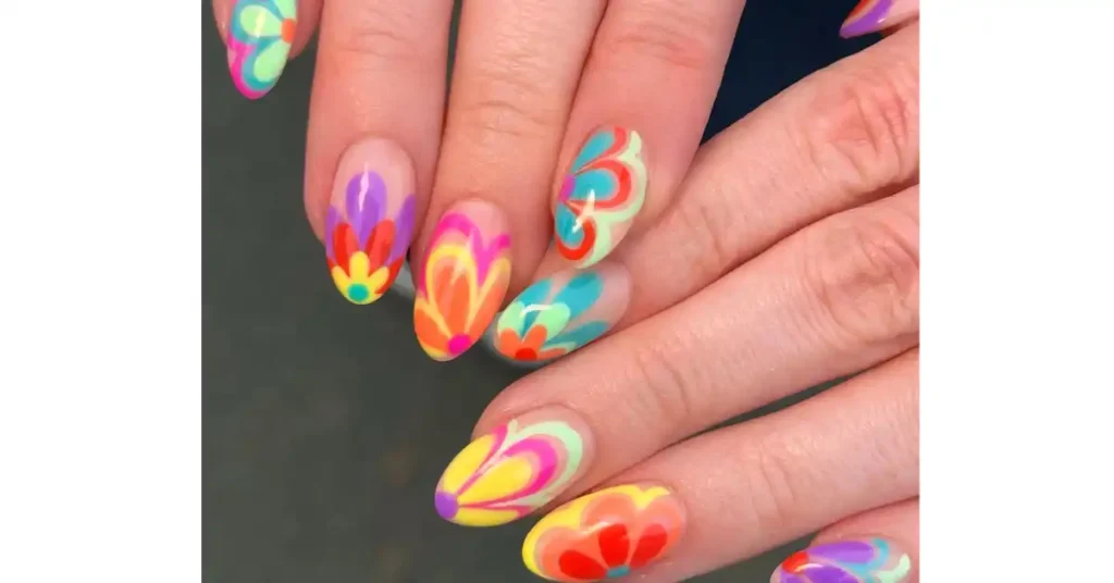 80. Vacation floral acrylic nails