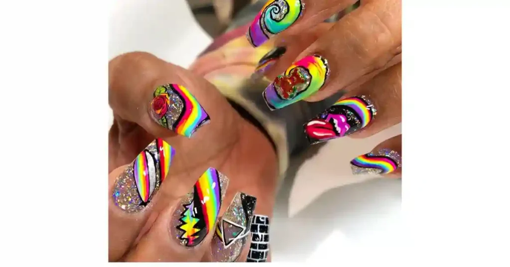 91. Psychedelic vibe acrylic nails