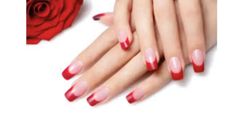 8.  Red French tip acrylic nails