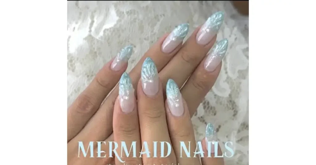 34. Mermaidcore acrylic nails with glitter and nail art