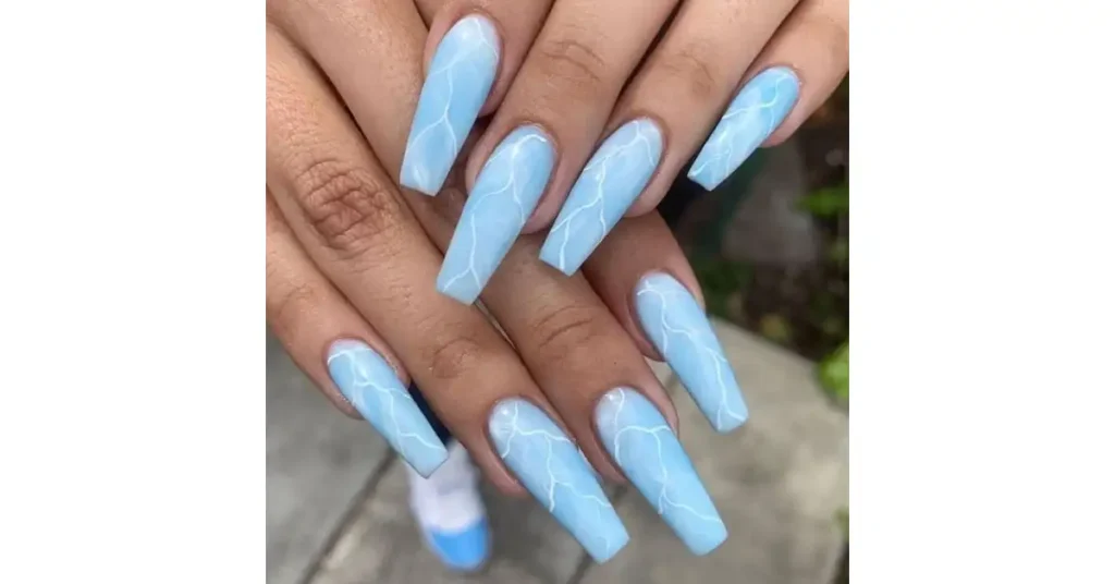 20. Bright baby blue acrylic marble nails 