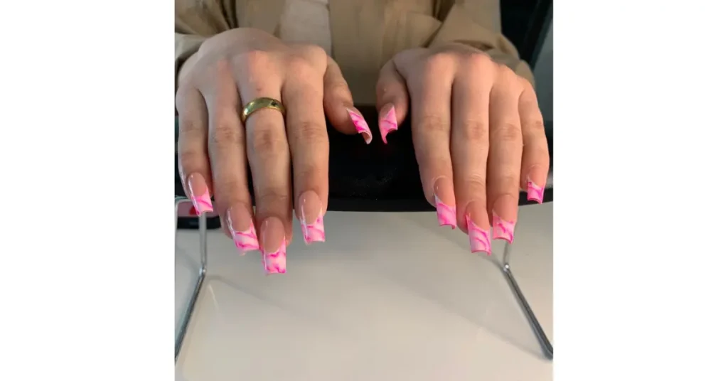 53. Colour pink French tip acrylic nails