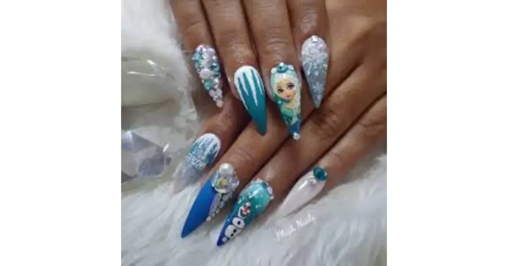 73. Frozen winter acrylic nail design