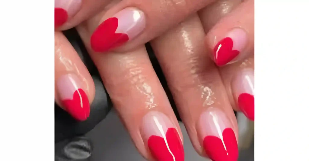 11. Red and light pink nude acrylic glazed nails